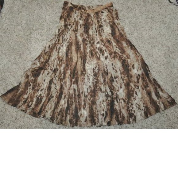 Womens Midi Skirt Brown Animal Print Small Elastic Waist Crinkled Requirements - Picture 3 of 3